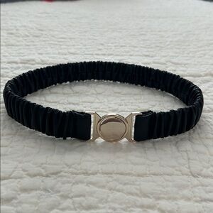 Black Faux Leather Stretchy Belt with Gold Tone Buckle